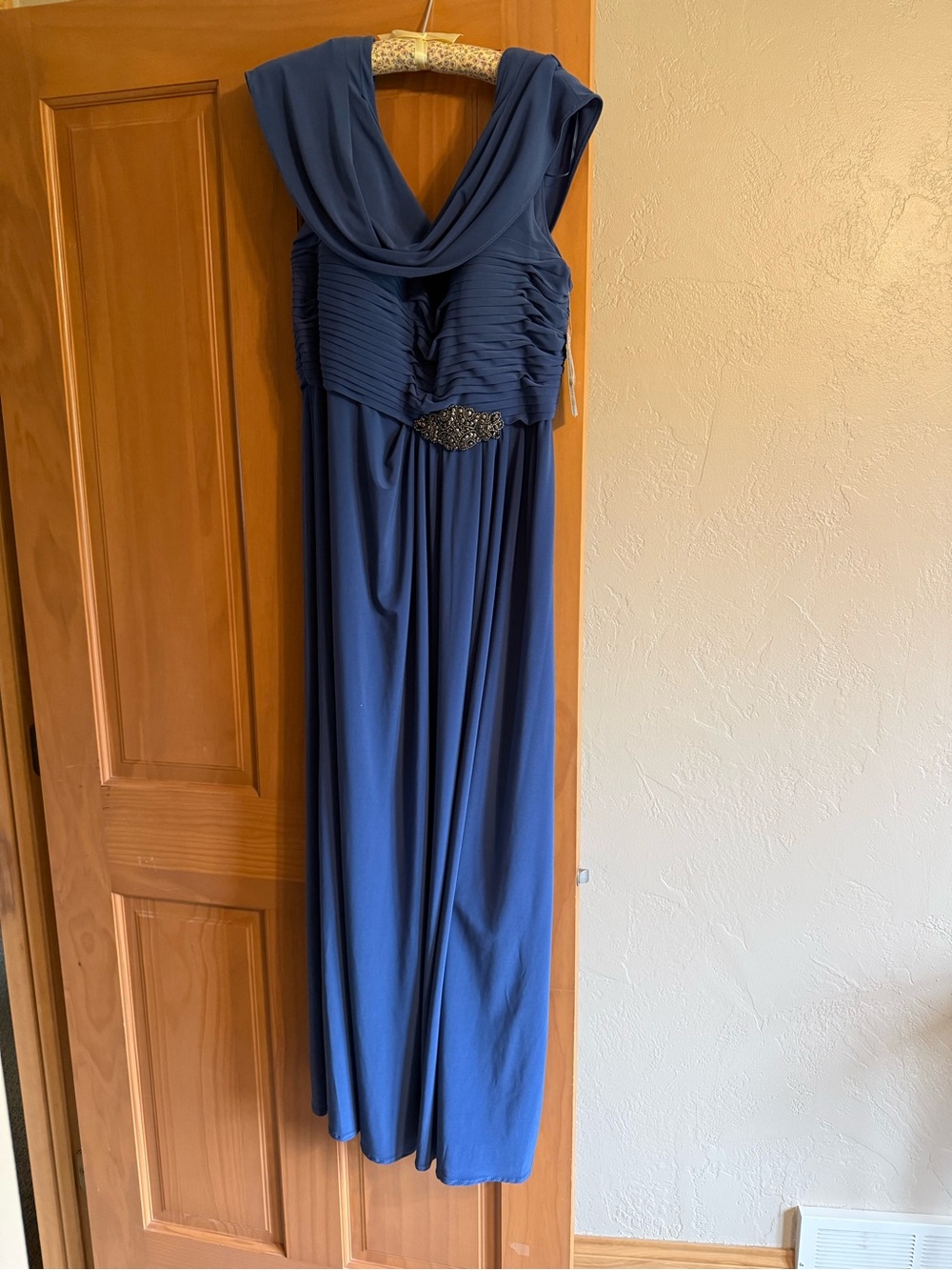 Alex Evenings Navy Blue Sleeveless Maxi Dress with Cowl Neck